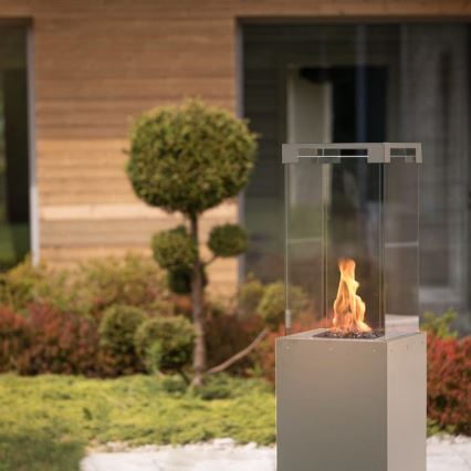 Planika - Außen-Gaskamin 142x36 cm 8kW 1xAAA grau + Schutzhaube