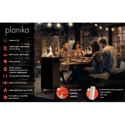 Planika - Außen-Gaskamin 142x36 cm 8kW 1xAAA schwarz + Schutzabdeckung