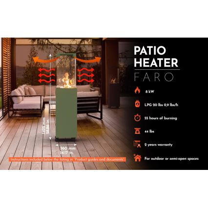 Planika - Outdoor-Gas-Kamin 142x36 cm 8kW grün + Schutzabdeckung