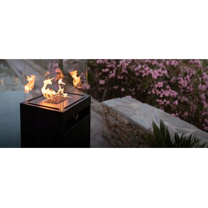 Planika - Outdoor-Gas-Kamin 142x36 cm 8kW schwarz + Schutzabdeckung