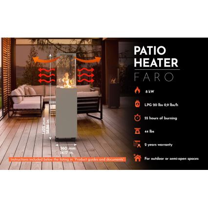 Planika - Outdoor-Gaskamin 142x36 cm 8kW 1xAAA grau + Schutzabdeckung