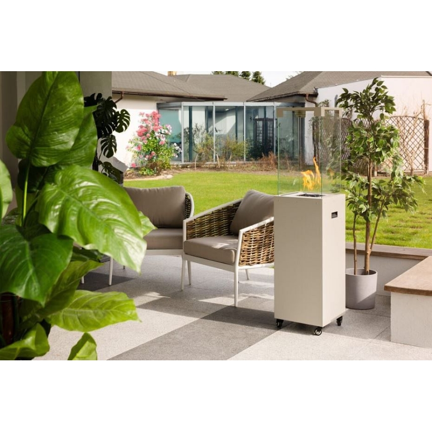 Planika - Outdoor-Gaskamin 142x36 cm 8kW 1xAAA weiß + Schutzabdeckung