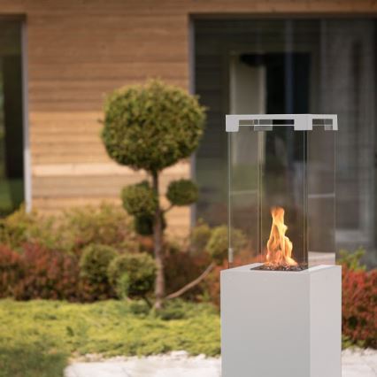 Planika - Outdoor-Gaskamin 142x36 cm 8kW 1xAAA weiß + Schutzabdeckung