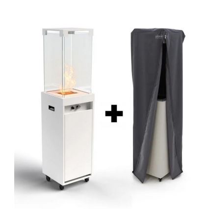 Planika - Outdoor-Gaskamin 142x36 cm 8kW 1xAAA weiß + Schutzabdeckung