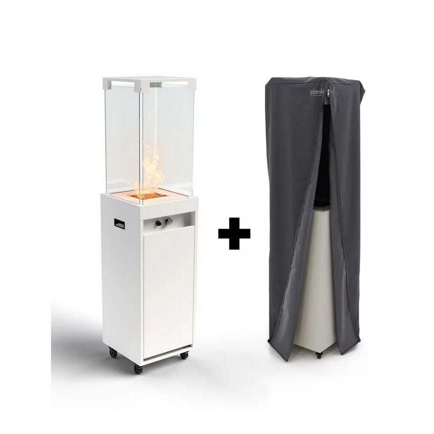 Planika - Outdoor-Gaskamin 142x36 cm 8kW 1xAAA weiß + Schutzabdeckung