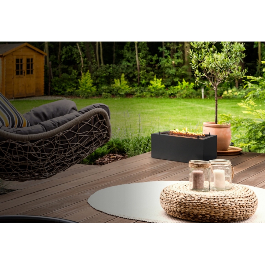 Planika - Outdoor-Gaskamin 41,4x69,8 cm 10kW 1xAAA schwarz + Schutzabdeckung