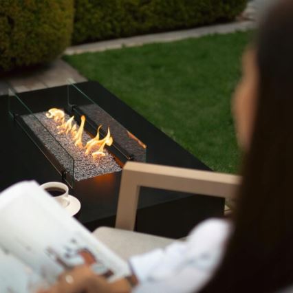 Planika - Outdoor-Gas-Kamin 46x106 cm 10kW schwarz + Schutzabdeckung