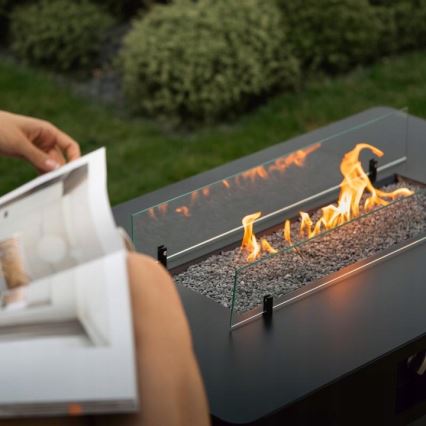 Planika - Outdoor-Gas-Kamin 46x106 cm 10kW schwarz + Schutzabdeckung