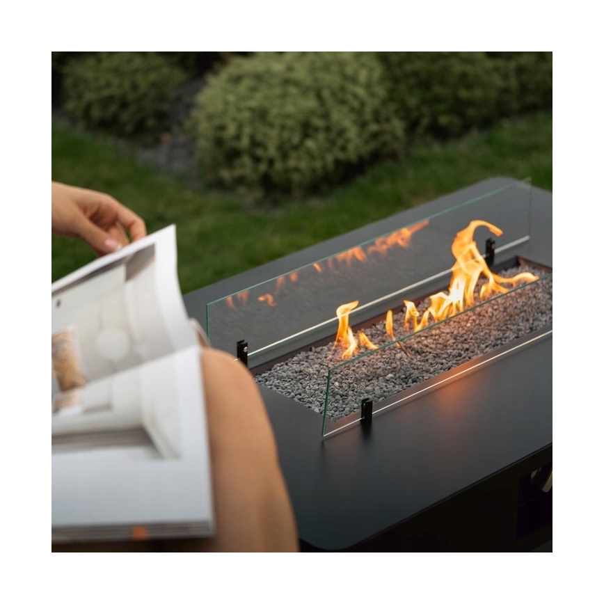 Planika - Outdoor-Gas-Kamin 46x106 cm 10kW schwarz + Schutzabdeckung