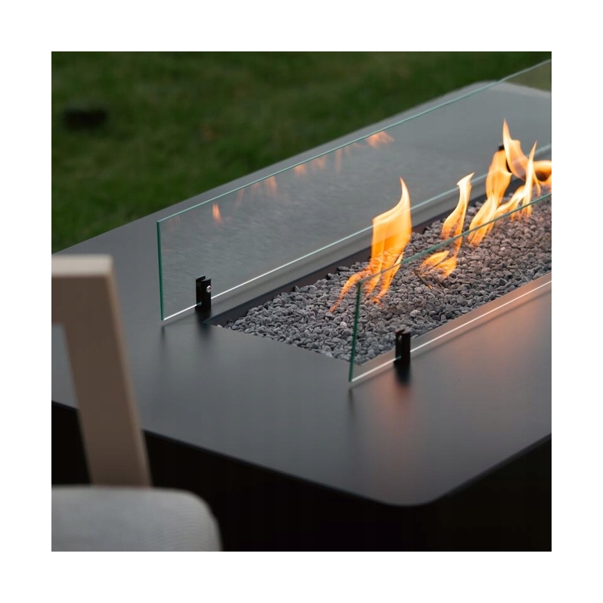Planika - Outdoor-Gas-Kamin 46x106 cm 10kW schwarz + Schutzabdeckung