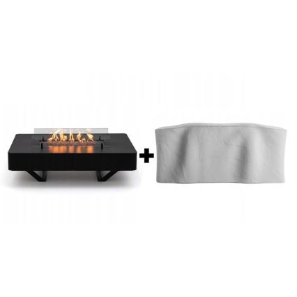 Planika - Outdoor-Gas-Kamin 46x106 cm 10kW schwarz + Schutzabdeckung
