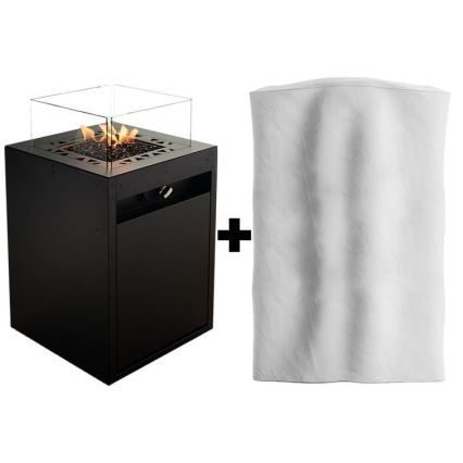 Planika - Outdoor-Gas-Kamin 79,7x48 cm 10kW schwarz + Schutzabdeckung