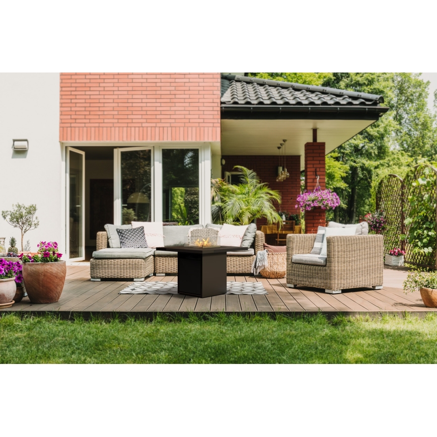 Planika - Outdoor-Gas-Kamin 79,7x90 cm 10kW schwarz + Schutzabdeckung