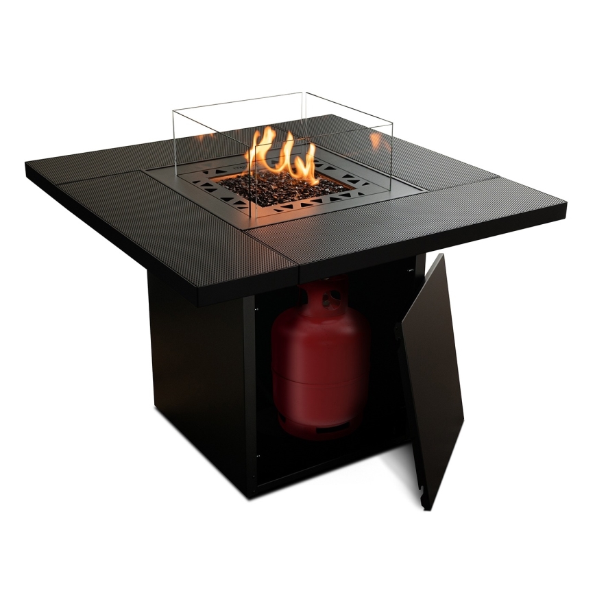 Planika - Outdoor-Gas-Kamin 79,7x90 cm 10kW schwarz + Schutzabdeckung