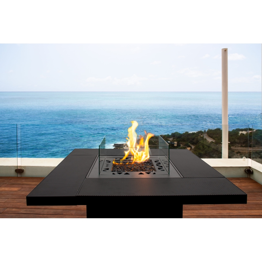 Planika - Outdoor-Gaskamin 79,7x90 cm 10kW 1xAAA schwarz + Schutzabdeckung