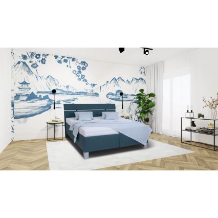 Polsterbett mit Matratze und Stauraum ALIS 160x200 cm petrolblau