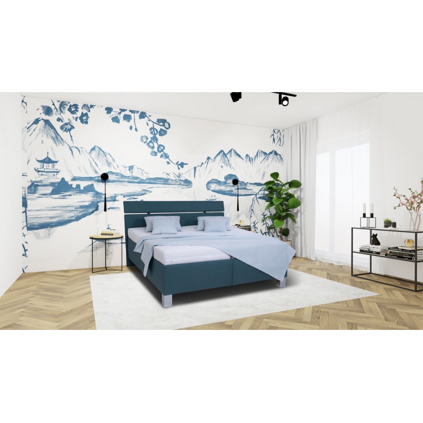 Polsterbett mit Matratze und Stauraum ALIS 160x200 cm petrolblau