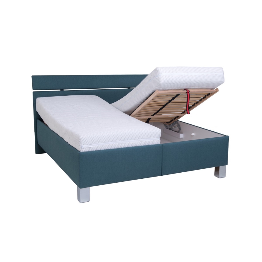 Polsterbett mit Matratze und Stauraum ALIS 160x200 cm petrolblau