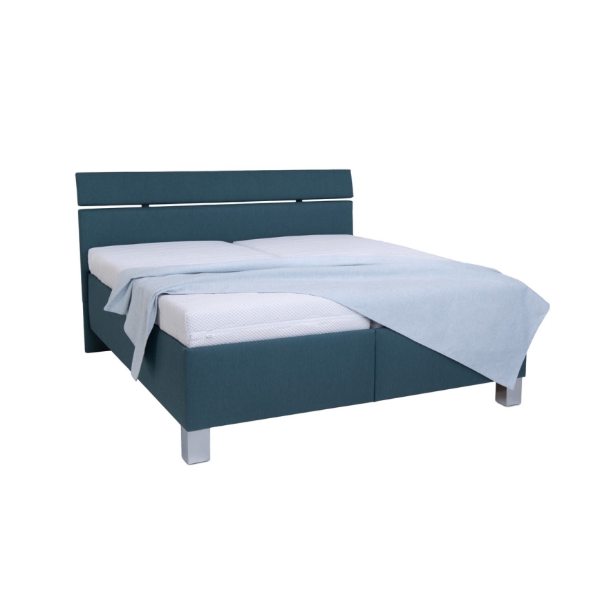 Polsterbett mit Matratze und Stauraum ALIS 160x200 cm petrolblau