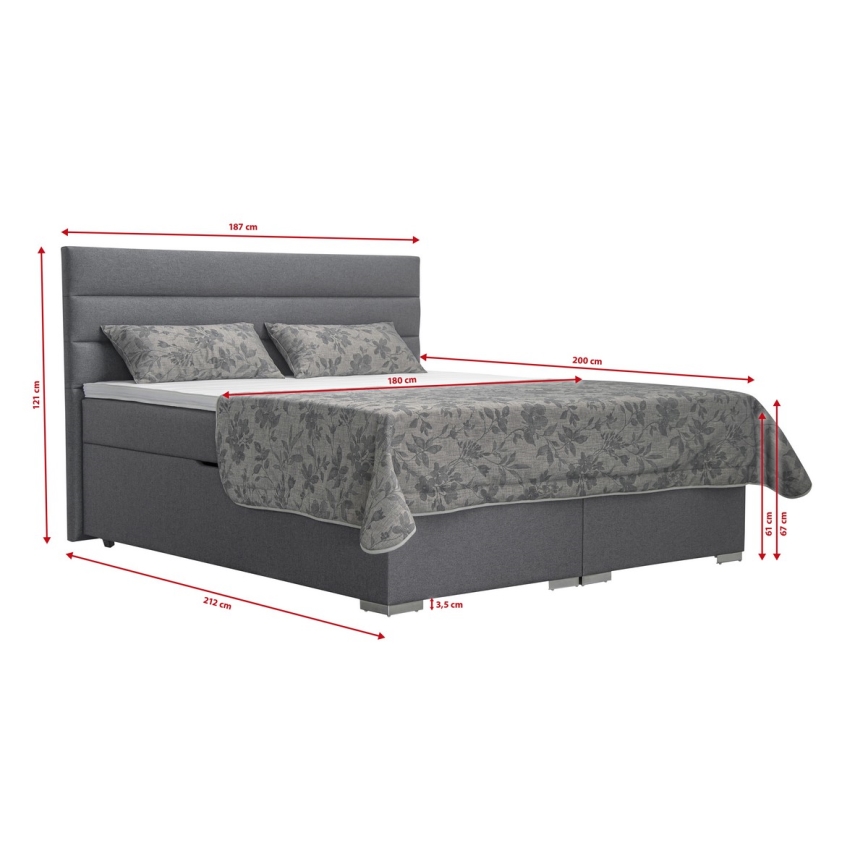 Polsterbett mit Stauraum und Matratzen mit Topper NEW BOLERO 180x200 cm grau
