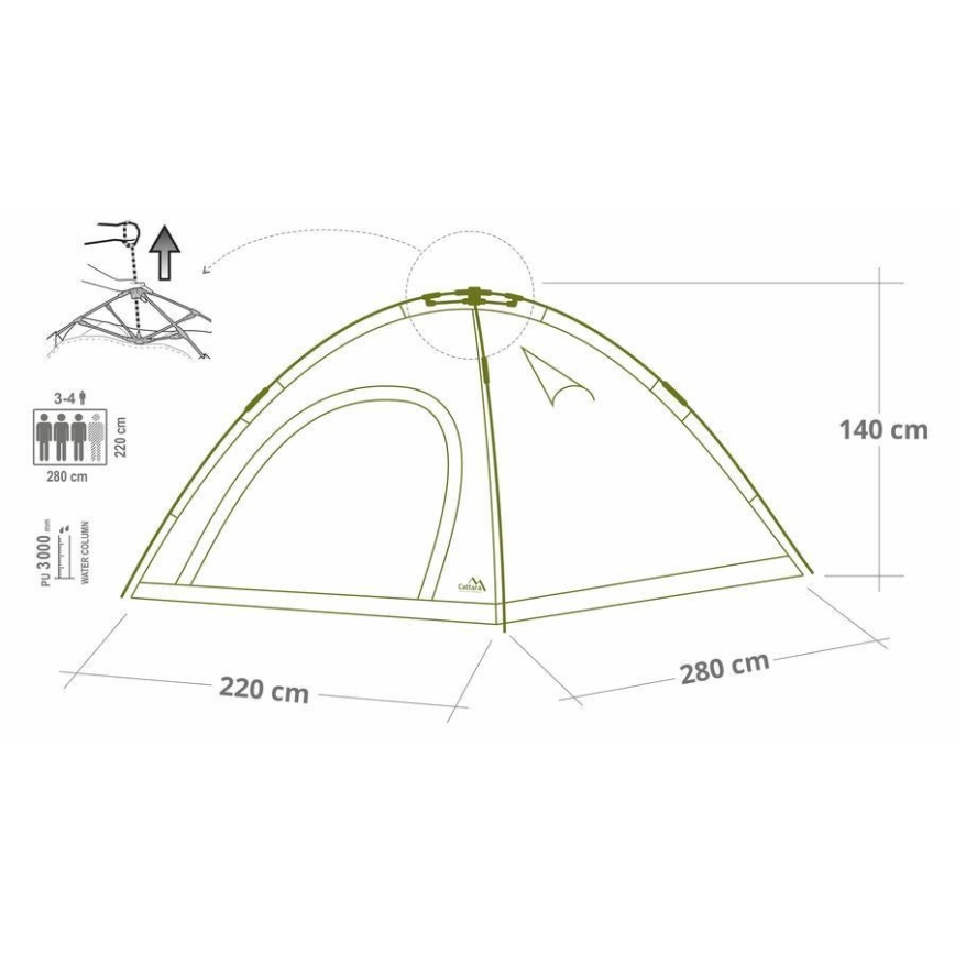 Pop-up-Zelt für 3-4 Personen PU 3000 mm grün