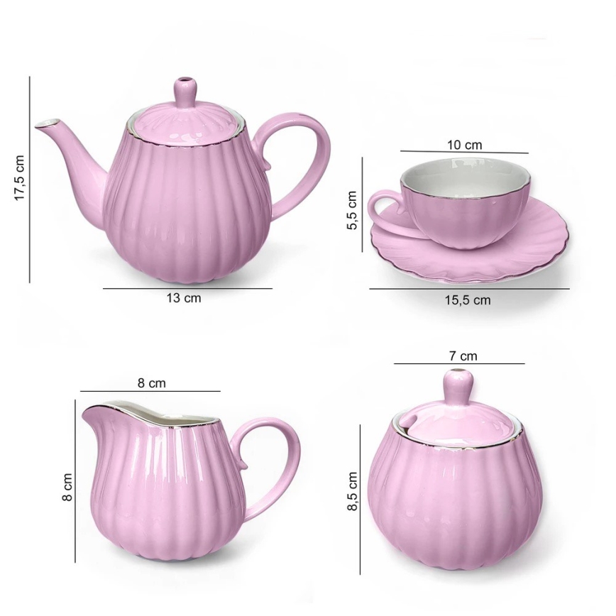 Porzellan-Kaffeeset, 15-teilig, rosa
