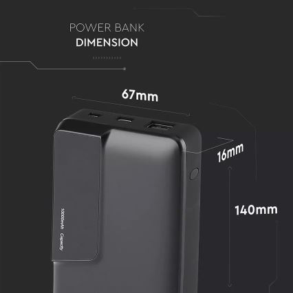 Power Bank mit Display 10000mAh/3,7V schwarz