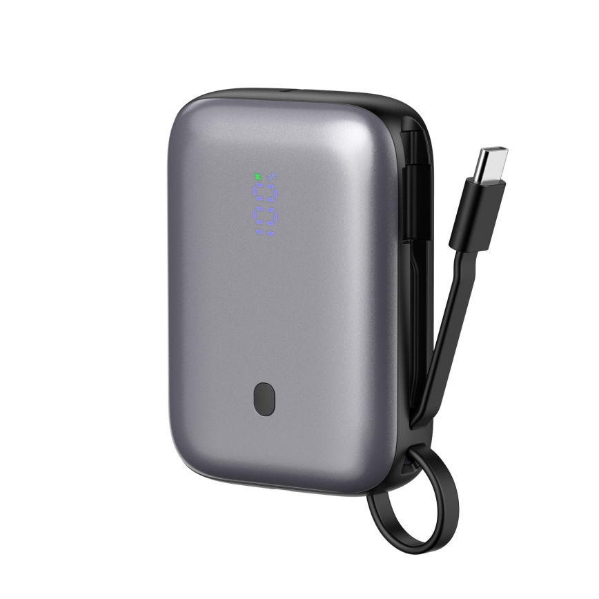 Powerbank 10000 mAh 20W Power Delivery kompakt mit integriertem 1m USB-C Aufrollkabel schwarz