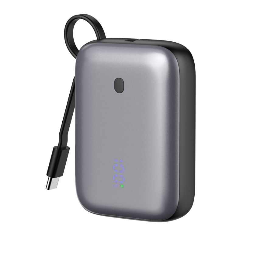 Powerbank 10000 mAh 20W Power Delivery kompakt mit integriertem 1m USB-C Aufrollkabel schwarz