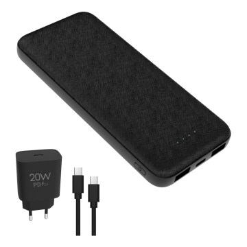 Powerbank 10000 mAh + Adapter 20W Power Delivery + USB-C/USB-C Kabel 1m schwarz