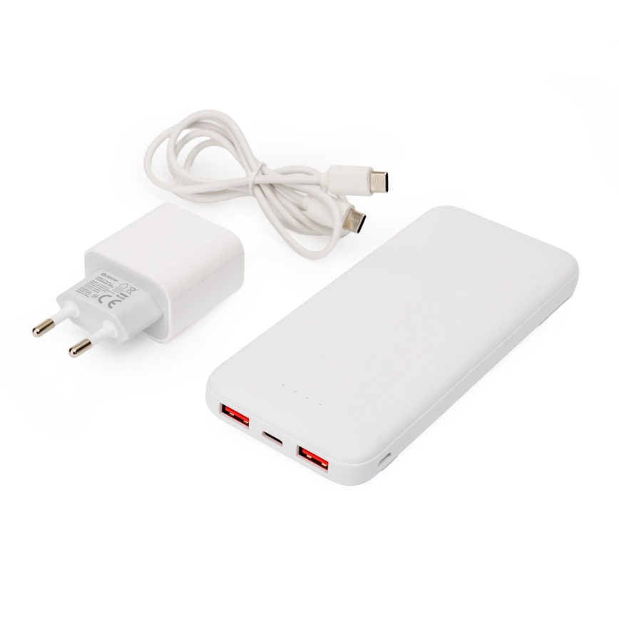 Powerbank 10000 mAh + Adapter 20W Power Delivery + USB-C/USB-C Kabel 1m weiß