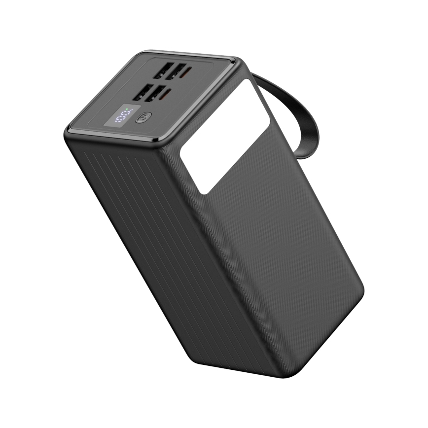 Powerbank 60000 mAh 20W Power Delivery 4x USB-A + 2x USB-C mit LED-Taschenlampe und 1m USB-C-Kabel, schwarz