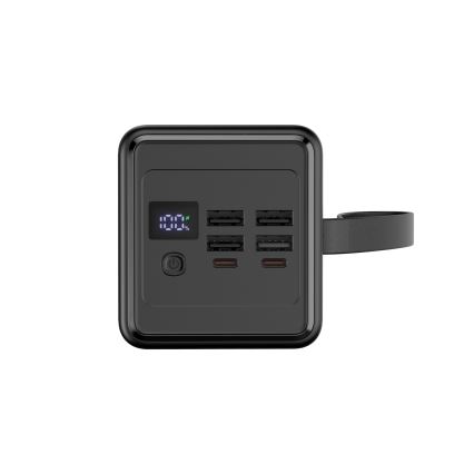 Powerbank 60000 mAh 20W Power Delivery 4x USB-A + 2x USB-C mit LED-Taschenlampe und 1m USB-C-Kabel, schwarz