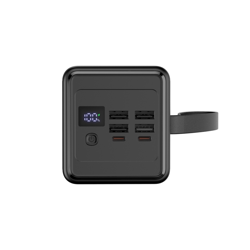 Powerbank 60000 mAh 20W Power Delivery 4x USB-A + 2x USB-C mit LED-Taschenlampe und 1m USB-C-Kabel, schwarz