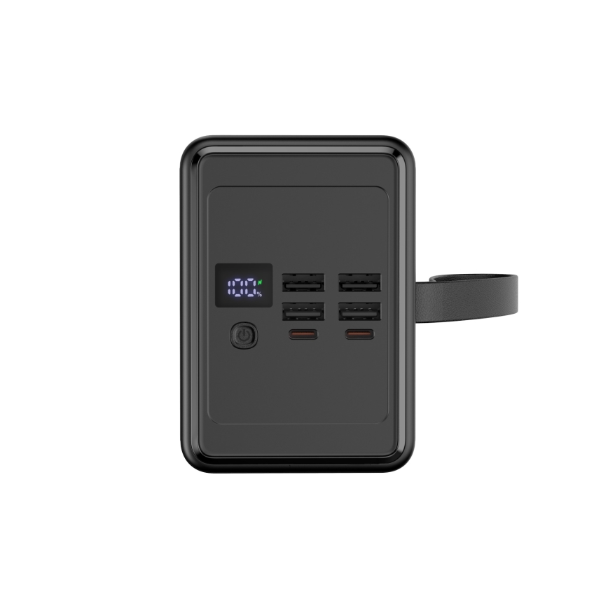 Powerbank 80000 mAh 20W Power Delivery 4x USB-A + 2x USB-C mit LED-Taschenlampe und 1m USB-C-Kabel, schwarz