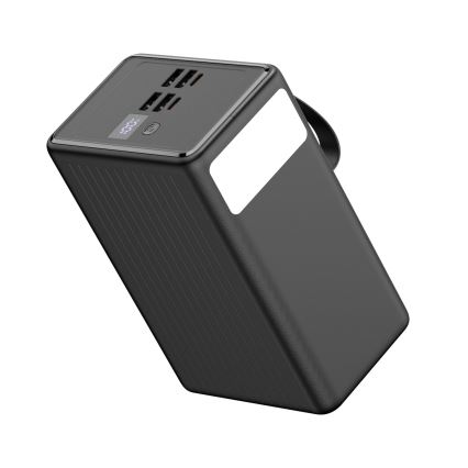 Powerbank 80000 mAh, 65 W Power Delivery, 4xUSB-A + 2xUSB-C, mit integrierter LED-Taschenlampe und USB-C-Kabel 1m, schwarz