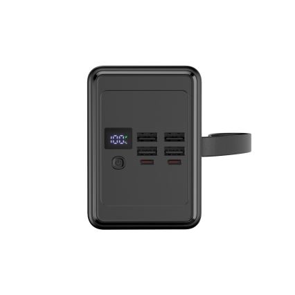 Powerbank 80000 mAh, 65 W Power Delivery, 4xUSB-A + 2xUSB-C, mit integrierter LED-Taschenlampe und USB-C-Kabel 1m, schwarz