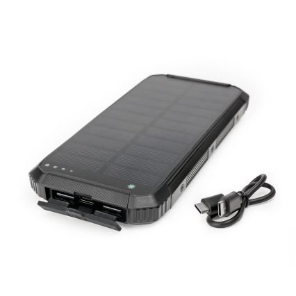 Powerbank mit LED-Licht, kabellosem Laden und Solarpanel Power Delivery 15W/10000 mAh schwarz