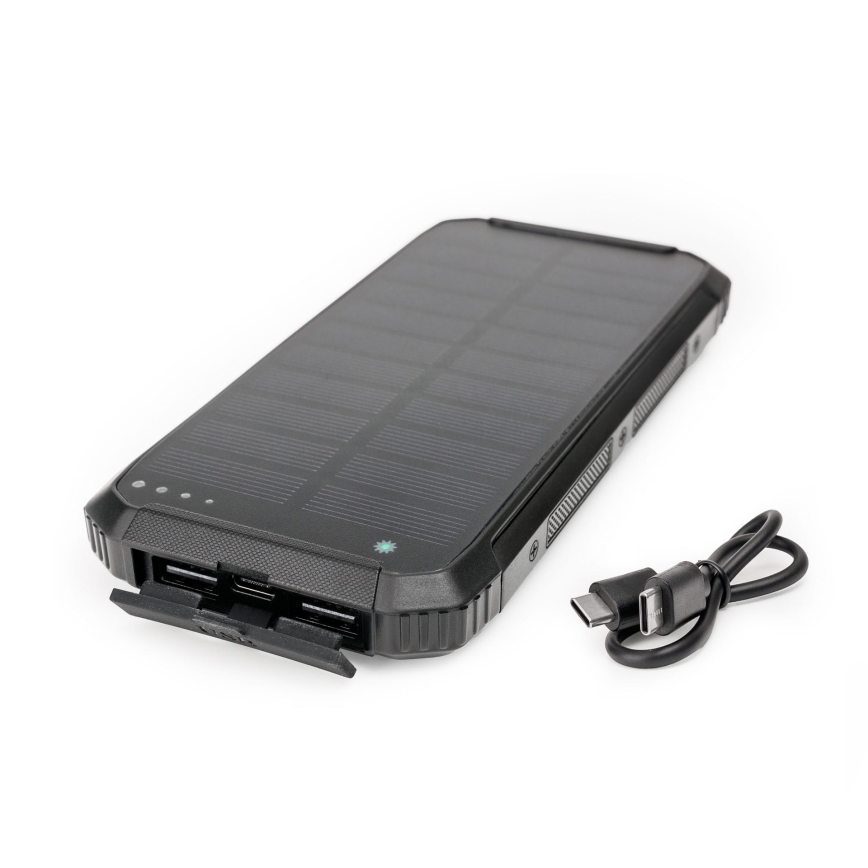 Powerbank mit LED-Licht, kabellosem Laden und Solarpanel Power Delivery 15W/10000 mAh schwarz