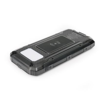 Powerbank mit LED-Licht, kabellosem Laden und Solarpanel Power Delivery 15W/10000 mAh schwarz