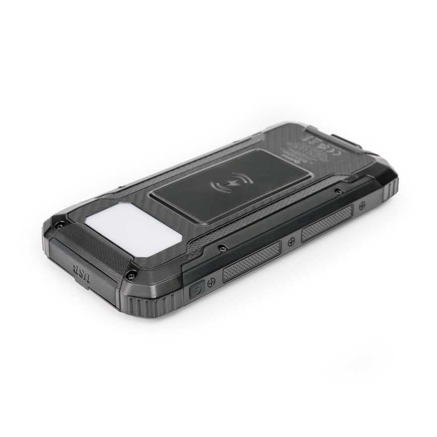 Powerbank mit LED-Licht, kabellosem Laden und Solarpanel Power Delivery 15W/10000 mAh schwarz