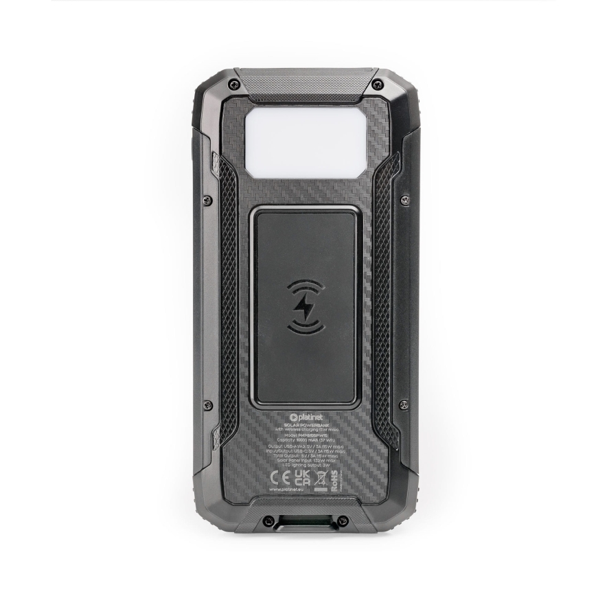 Powerbank mit LED-Licht, kabellosem Laden und Solarpanel Power Delivery 15W/10000 mAh schwarz