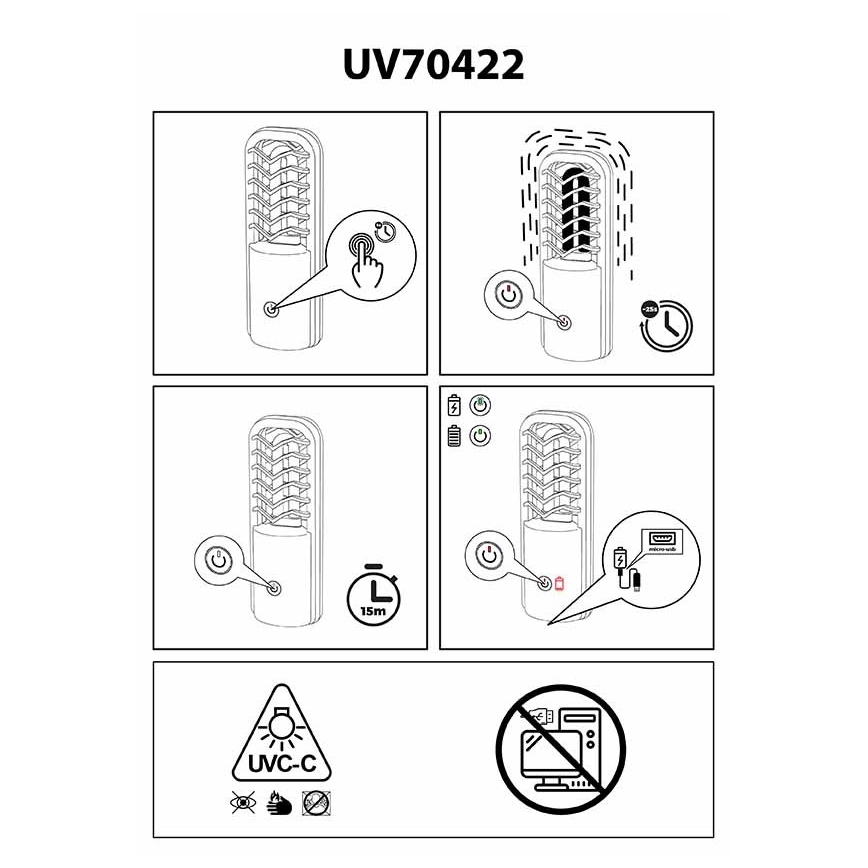 Prezent 70422 - Tragbare Desinfektions-Keimtötungslampe UVC/2,5W/5V USB