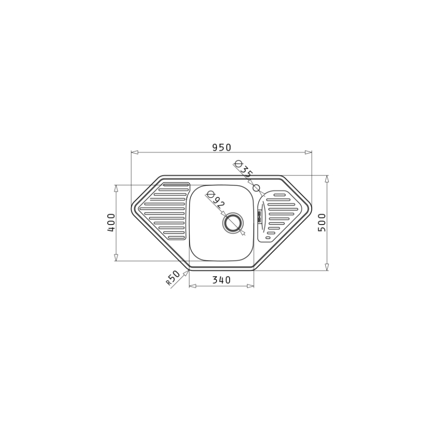 Pyramis 108760801 - Küchenspüle MEDUSA CORNER 95x50 cm