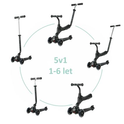 QPlay - Kinder-Scooter mit LED-Rädern 5-in-1 SEMA PRO schwarz