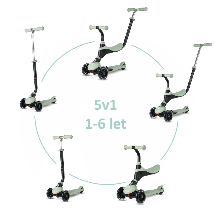 QPlay - Kinderroller mit LED-Rädern 5-in-1 SEMA PRO, grün
