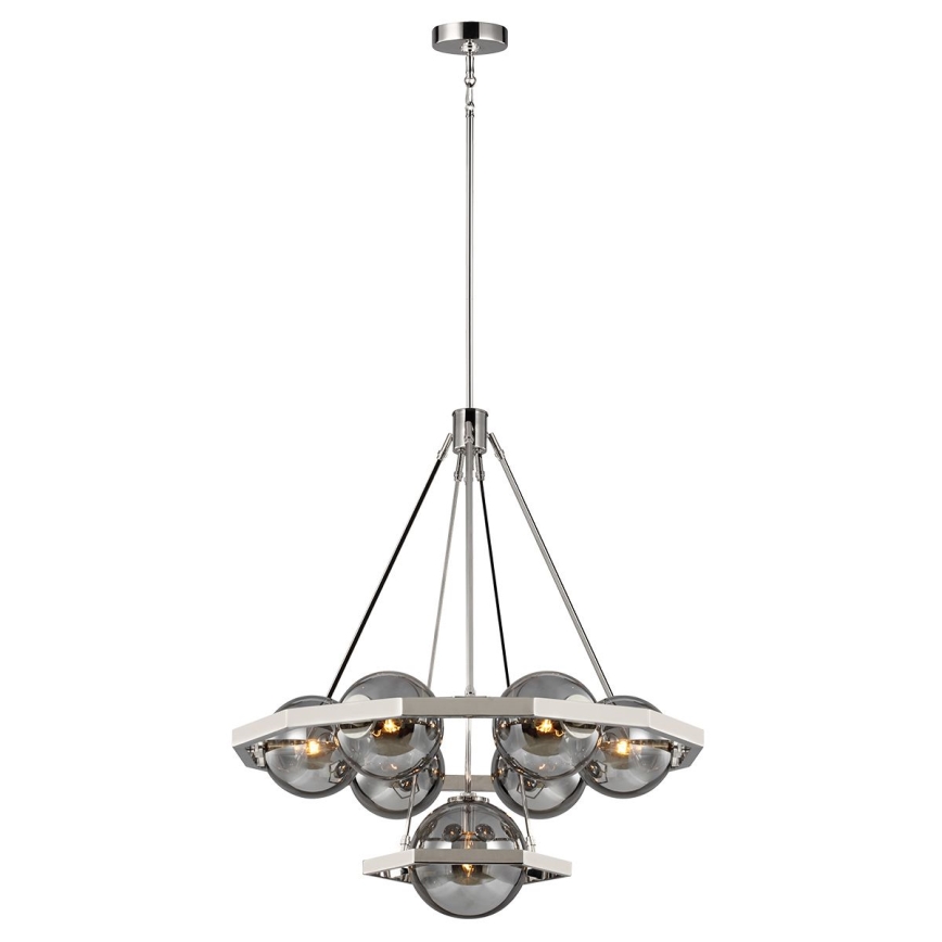 Quintiesse - Deckenleuchte an Stange HARPER 7xE14/60W/230V Ø 81,3 cm glänzender Chrom/rauchfarbenes Glas