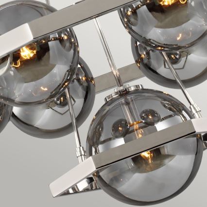 Quintiesse - Deckenleuchte an Stange HARPER 7xE14/60W/230V Ø 81,3 cm glänzender Chrom/rauchfarbenes Glas