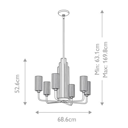 Quintiesse - Kronleuchter an Stange KIMROSE, 6×E14, max. 40 W, 230 V, Ø 68,6 cm, gold