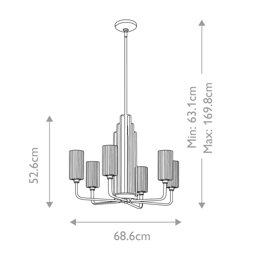 Quintiesse - Kronleuchter an Stange KIMROSE, 6×E14, max. 40 W, 230 V, Ø 68,6 cm, gold
